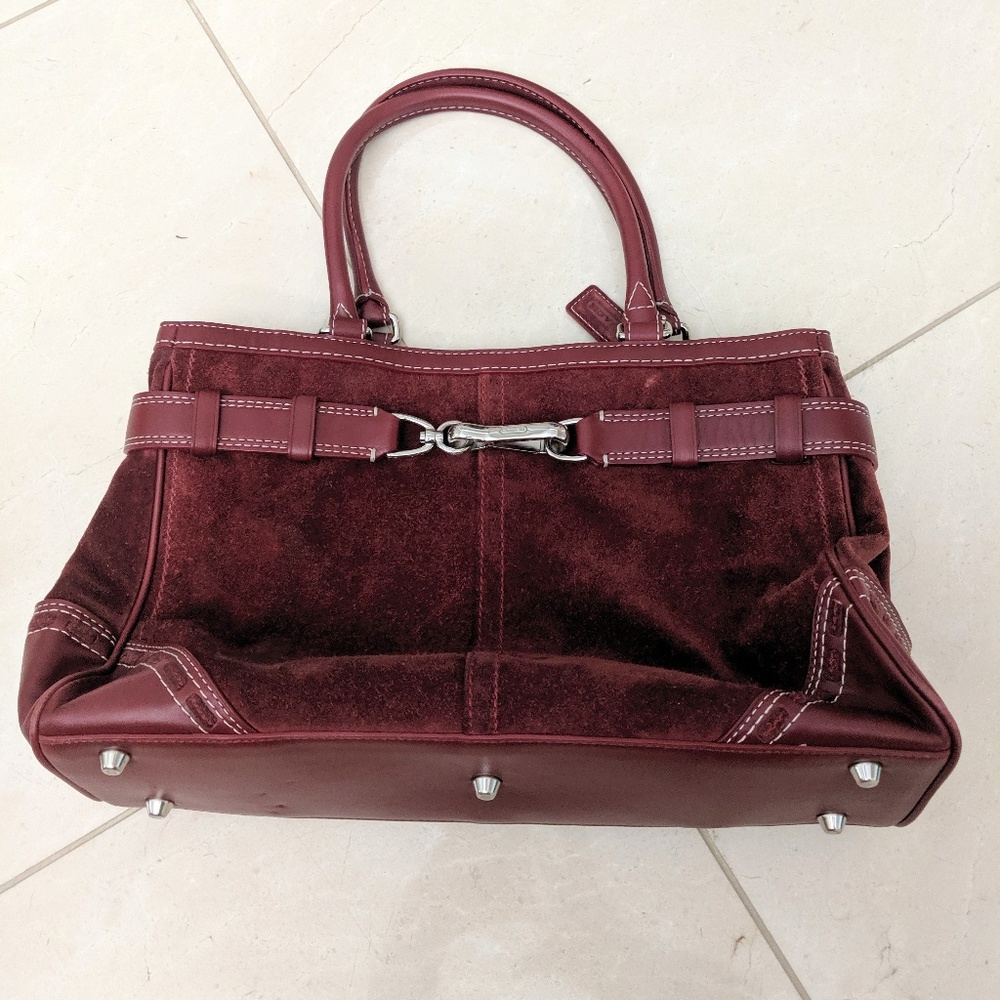 Coach Hampton Leather Suede Red Bordeaux Tote Bag